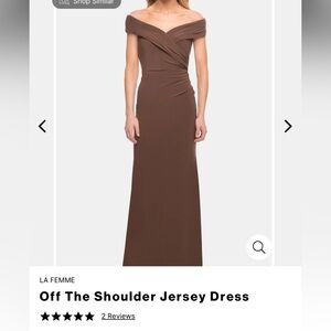 La Femme long off shoulder gown cocoa